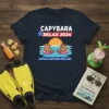 Capybara Relax 2024 Let's All Just Chill For A Bit t-shirt design with two capybaras on floats