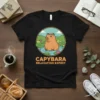 Capybara Relaxation Expert t-shirt design with a cute capybara wearing a flower crown in water