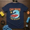 Car Wash Ride In Clean t-shirt design featuring a red convertible being washed by a wave and sparkling stars