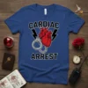 Cardiac Arrest t-shirt with a red heart graphic and handcuffs, featuring bold white text