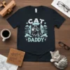 Cat Daddy t-shirt design with a cat wearing aviator goggles and scarf, surrounded by airplanes and clouds