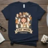 Cat Mom MONKIMDAK t-shirt design featuring a woman surrounded by many cartoon cats and the text "CAT MOM MONKIMDAK"