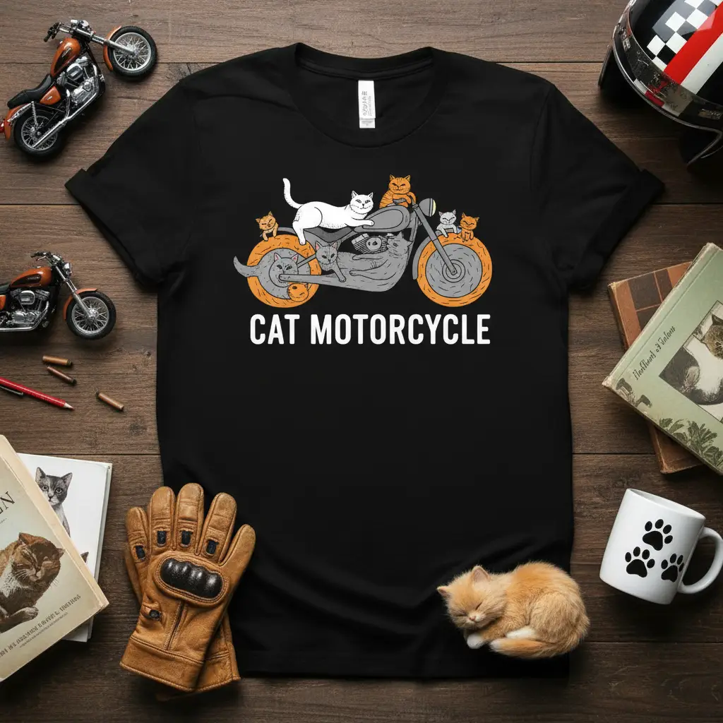 Cat Motorcycle T-Shirt Funny Feline Biker Gift for Cat Lovers