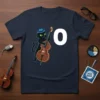 Cat Playing Bass detailed graphic design printed on comfortable cotton t-shirt