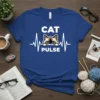 Cat Pulse t-shirt design with a cute cat face integrated into a heartbeat EKG line graphic