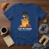 Cat wearing a beret and sunglasses sitting on pastries with "Cat In Paris Frenchie Feline Fashion" text