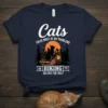 Cats Solve Most Of My Problems Hiking Solves The Rest t-shirt with black cat on camping gear graphic