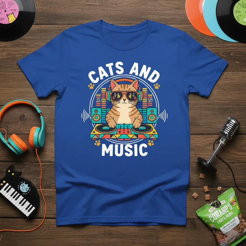 Cats and Music Dj Cat T-Shirt Fun Gift for Music Lovers