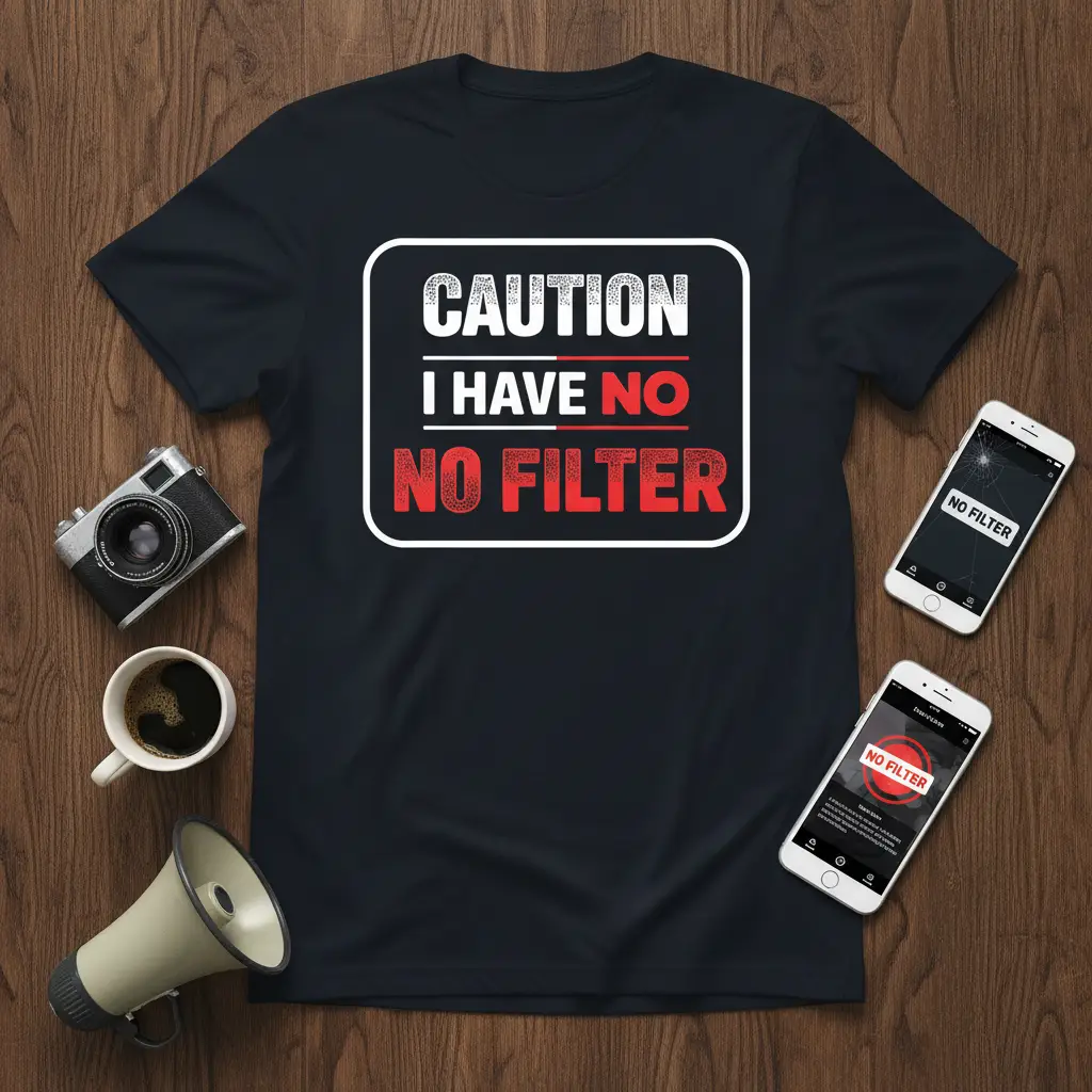 Caution I Have No Filter Funny Sarcastic Quote T-Shirt