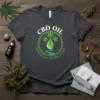 CBD Oil Changing Lives One Drop At Time t-shirt with green circular graphic featuring cannabis leaves and a drop of