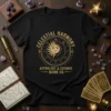 Celestial Harmony Astrology & Cosmos Guide Us t-shirt with sun, moon, and zodiac symbols in gold on black fabric