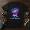 Celestial Heartbeat t-shirt with a vibrant galaxy heart design and starry background