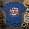 César Chavez Day March 31 t-shirt design featuring a portrait of Cesar Chavez and sunburst graphic