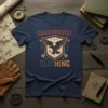 Navy blue t-shirt with "Chach Industry Clothing" and an eagle emblem, featuring industrial design elements