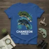 Chameleon Species t-shirt design featuring two chameleons on branches with tropical leaves