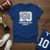 Blue t-shirt with white text "CHAMPIONSHIP SQUAD LEGACY" and a tiger graphic, designed for football teams