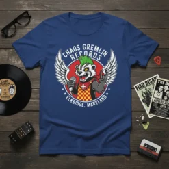 Chaos Gremlin Records Elkridge Maryland T-Shirt featuring a punk badger mascot with wings and a microphone
