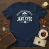 Charlotte Brontë Jane Eyre ESTD 1847 T-Shirt featuring a gothic mansion graphic and classic typography in white