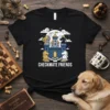 Checkmate Friends t-shirt design featuring a castle with chess knights and bold white text
