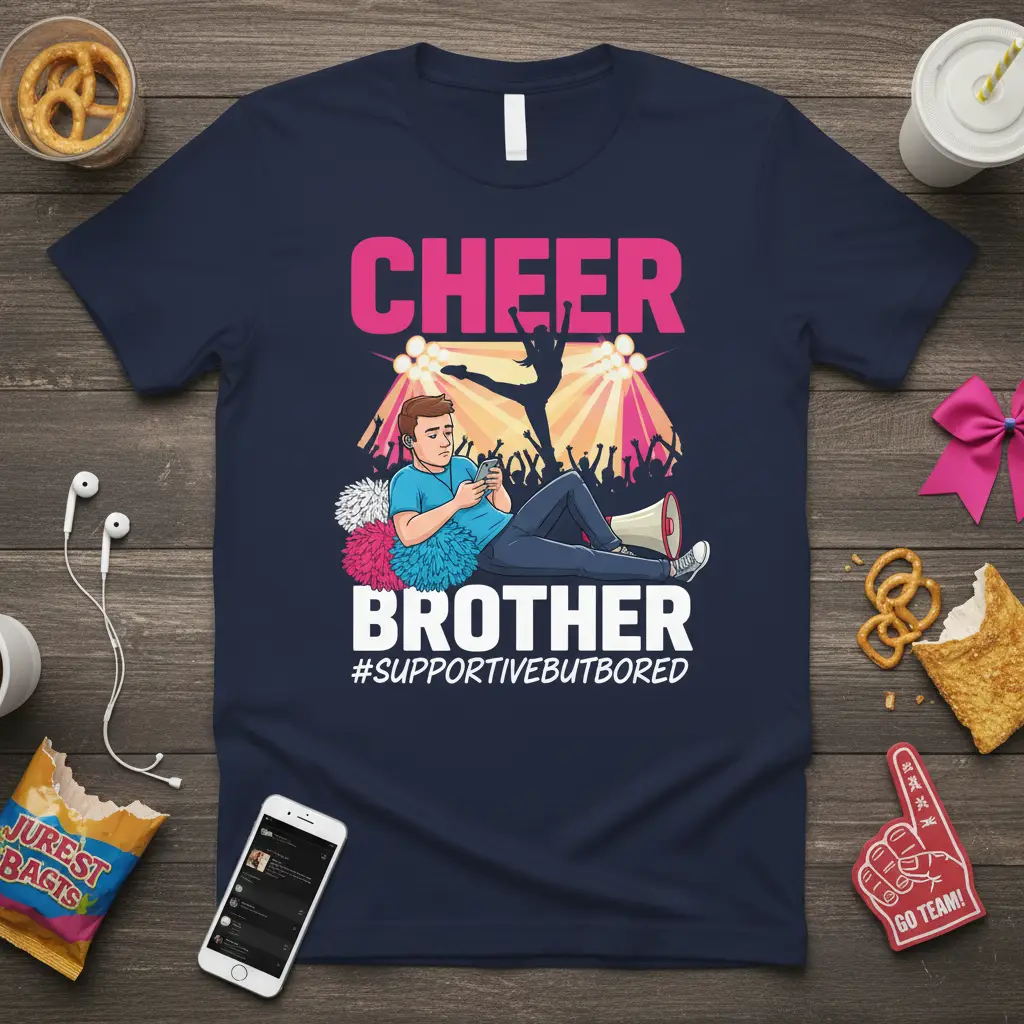 Cheer Brother #supportivebutbored T-Shirt Gift for Siblings