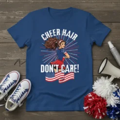 CHEER HAIR DON'T CARE! eye-catching graphic design printed on comfortable cotton t-shirt