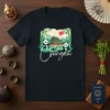 Chengdu t-shirt design with pandas, bamboo, and traditional Chinese architecture under a sunset