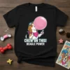 Chew On This! Beagle Power text with a cartoon beagle blowing a pink bubble gum bubble