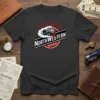 Chicago Northwestern Railway vintage train t-shirt design with steam engine graphic and bold text