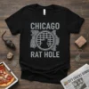 Chicago Rat Hole t-shirt design featuring a rat silhouette inside a manhole cover with city map overlay