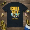 Alabama State Hornets "Chill Out Cool Treats" t-shirt featuring a bee relaxing with ice cream and a palm tree graphic
