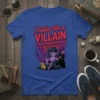 Chillin like a VILLAIN or a descendant of one text with a cartoon devil on a throne, on a royal