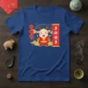 Chinese New Year t-shirt with 羊新快乐 text and a smiling goat graphic in traditional attire, surrounded by lanterns and fireworks