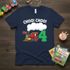 Choo Choo I'm 4 bold graphic design printed on comfortable cotton t-shirt