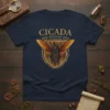 Cicada Brood XIX Not Since 1803 text design with a detailed illustration of a cicada on a shield