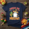 Cinco De Meow! t-shirt with a cartoon cat wearing a sombrero, playing guitar next to a cactus, and a fish
