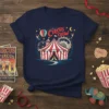 Circus Crew t-shirt design featuring a red and white striped big top tent, Ferris wheel, hot air balloon, and stars