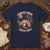 Circus Crew vintage ringmaster t-shirt design with text and a classic showman graphic