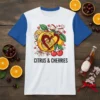 CITRUS & CHERRIES detailed graphic design printed on comfortable cotton t-shirt