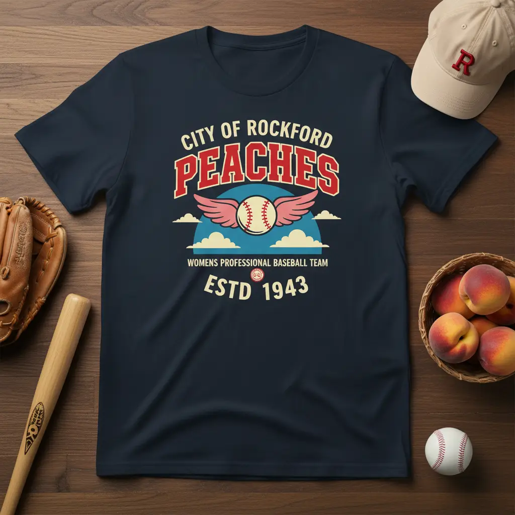City of Rockford Peaches Womens Baseball T-Shirt Estd 1943