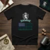 Clan Duncan American flag t-shirt design with crest and tartan stripes, black shirt