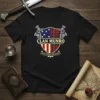Clan Munro Fortiter et Fidileter Scottish crest t-shirt design with American flag and tartan plaid shield elements
