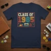 Class of 1985 retro t-shirt design with vintage typography, cassette tape, and joystick graphics