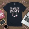 Class of 2027 graduation t-shirt with graduation cap and diploma graphic