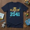 Class of 2041 graduation t-shirt with a graduation cap and upward arrow graphic