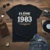 Classic Born in 1983 t-shirt with quote "They don't make 'em like this anymore! Edition" in vintage white and gold