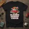 Classic Pickup Truck t-shirt with a retro red truck driving through mountains under a sunset graphic