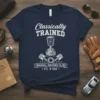 Classically Trained Manual Drivers Club EST. 1968 t-shirt with gear shift, pistons, and vintage badge design