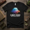Climate Change Global Temperature Anomalies text with a melting iceberg graphic on a black t-shirt