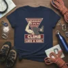 Climb Like A Girl t-shirt design featuring a woman in a climbing pose and bold text