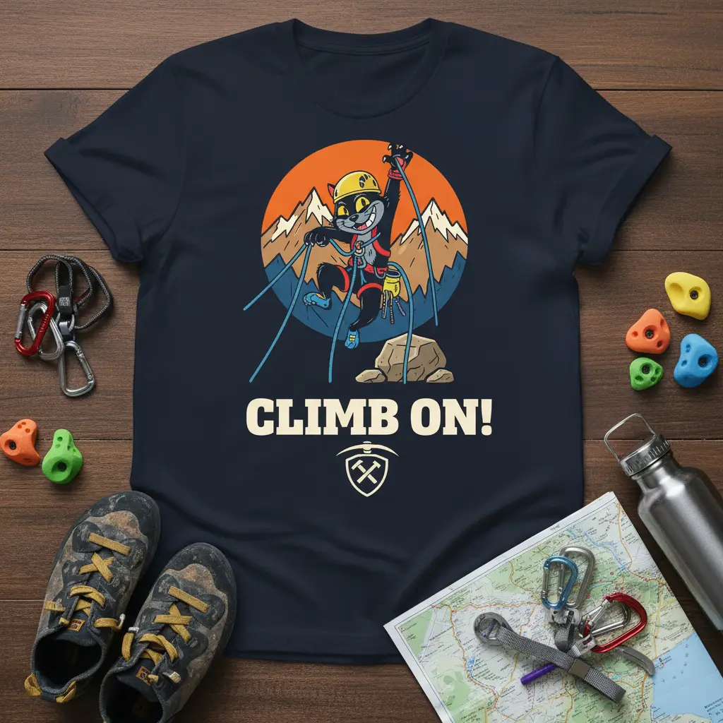 Climb On! Rock Climbing Cat T-Shirt Adventure Gift